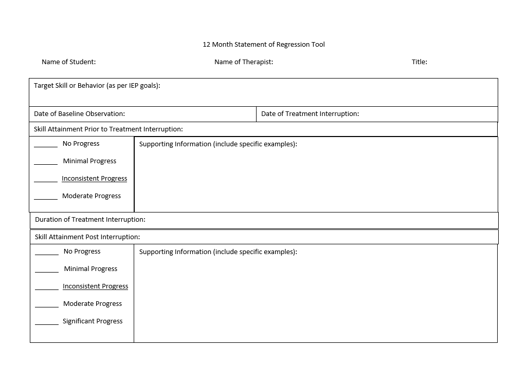 NYC CPSE 12-Month Regression Statement Tool