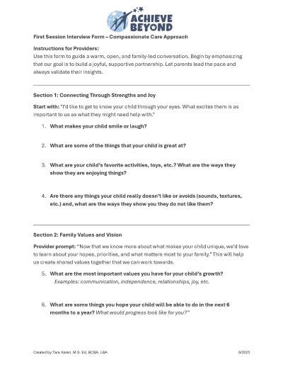 First Session Parent Interview Form - Achieve Beyond