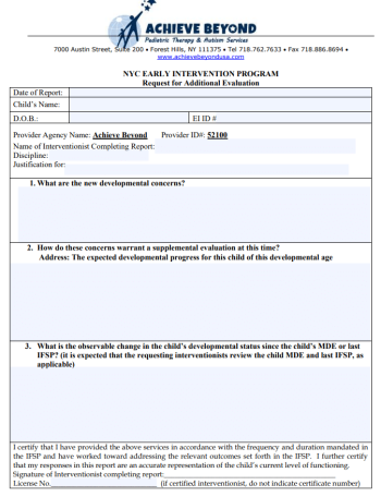 NYC Supplemental Evaluation Question Form