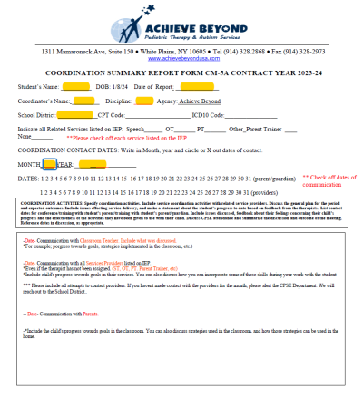 SEIT Coordination Log Page 1